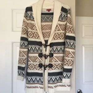 Off white, tan and gray collar sweater cardigan